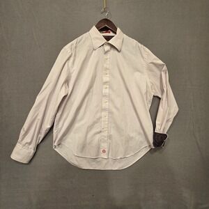 Tre Vero Mens White Button Up Long Sleeve Red/Blue Stripes Flip Cuff Shirt Sz XL
